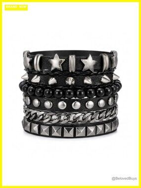 4pc Studded PU Leather Punk Cuff Bracelet Set Unisex Adjustable